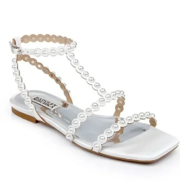 Badgley Mischka Cami Pearled Gladiator Flat Sandal - Picture 1 of 6